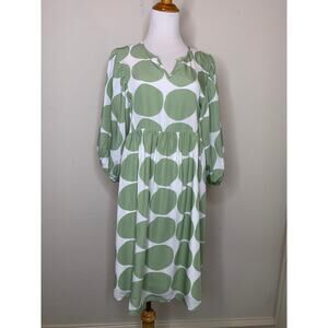 Ces Femme Sage Green Polka Dot Babydoll Dress Sz Large Boho